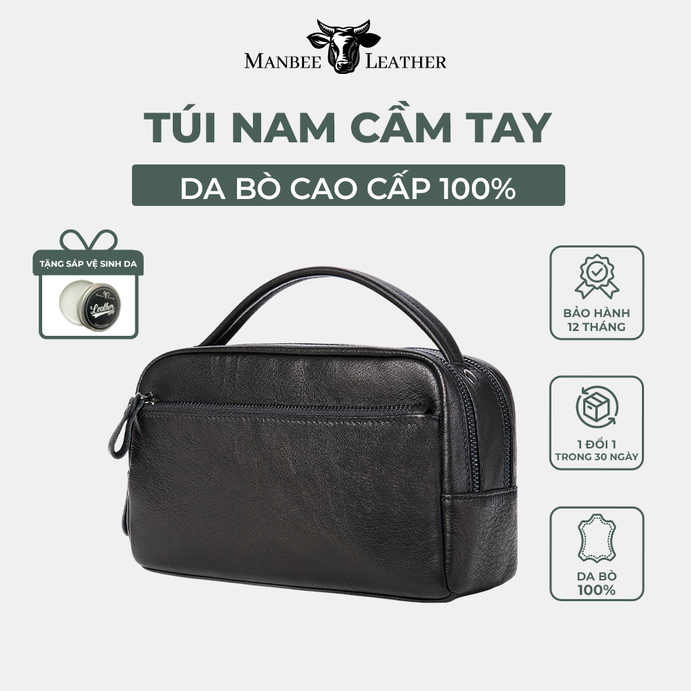 Túi Cầm Tay Golf Da Bò Thật Cao Cấp Manbee 7460 – Clutch Nam Mềm Mại Sang Trọng Size 23cm Đựng Ví Điện Thoại Tiện Lợi
