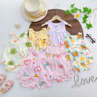 [7-13kg] Đồ bộ mặc nhà vải tôn (tole-lanh) mẫu cúc vai mềm mịn mát kiểu dáng xinh xắn đáng yêu cho Bé Gái MeGauu BTG61