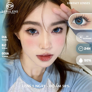   LENS 1 NGÀY  Kính Áp Tròng Lens Mắt Xanh Viền Đen Giãn To Baby Milk Tea Blue - Sử Dụng Trong 1 Ngày 