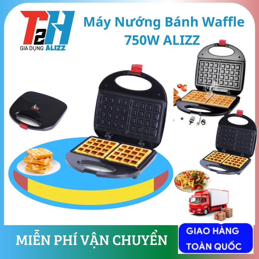 Máy làm bánh waffle khuôn vuông, Máy Nướng Bánh Waffle 750W ALIZZ làm bánh thơm ngon