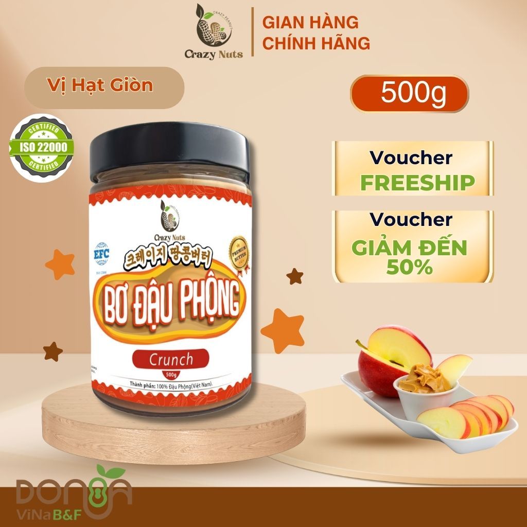 [500g] Bơ Đậu Phộng Hạt Giòn CrazyNuts (Bơ Lạc) Không Đường Thuần Chay Ăn Kiêng | Eat clean, Keto, H