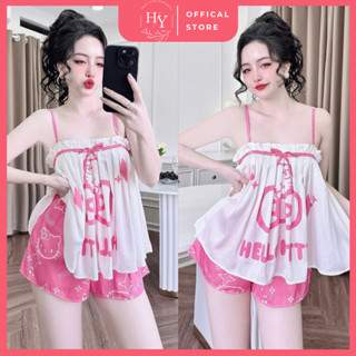 Đồ Ngủ Nữ Sexy HEUN YOUNG Đồ Ngủ 2 Dây Mặc Nhà Lụa Latin Xếp Ly In 3D Cao Cấp Freesize Dưới 65kg