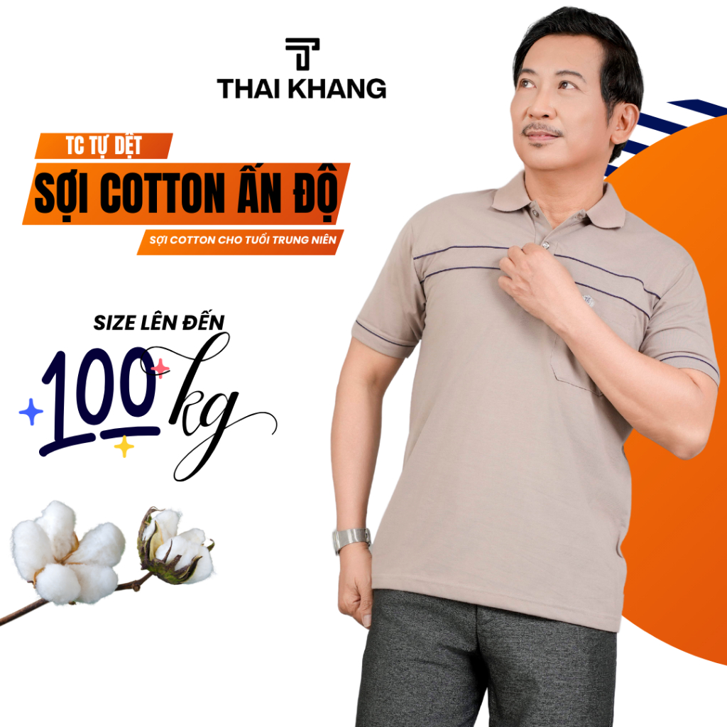Áo thun nam tay ngắn trung niên THÁI KHANG vải cotton dày mềm mát Vitin ATK08