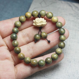Vòng tay gỗ đàn hương charm hoa sen may mắn bình an có mùi thơm dịu nhẹ D04