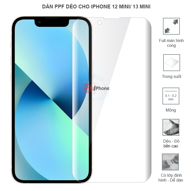 Dán dẻo PPF mỏng full màn hình loại trong và nhám cho iPhone 12 mini/ 13 mini