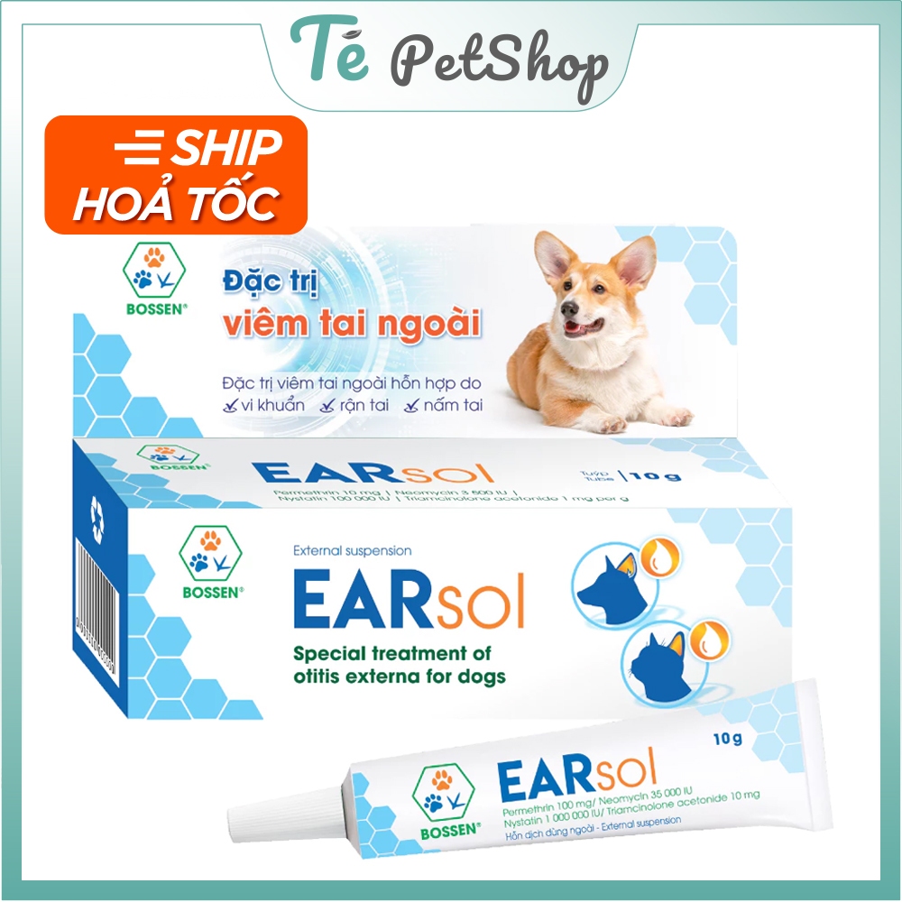 [Tuýp 10g] Nhỏ tai chó mèo Earsol Bossen