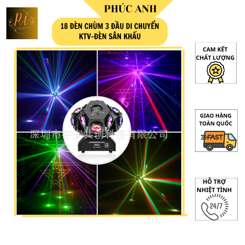 Đèn Moving 3 Đầu 18 Bóng RGBW - Sản Phẩm Đèn Sân Khấu Chuyên Nghiệp Cho Sự Kiện, Quán Bar, KTV