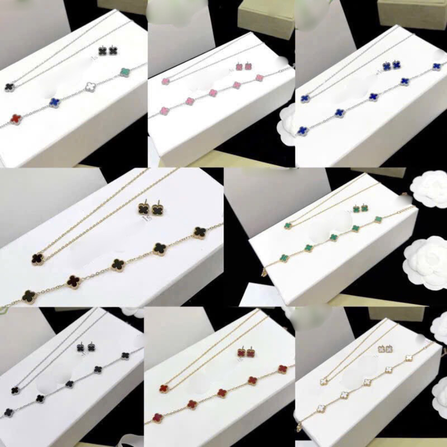 Bộ Trang Sức Nữ VAN Mini 3 Món Cao Cấp, Khuyên Tai, Lắc Tay, Vòng Vổ Cỏ 4 Lá Nhiều Màu [Có Tách Lẻ]