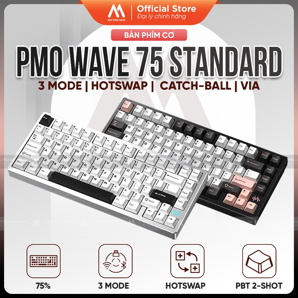 [HỎA TỐC] Bàn phím cơ PMO Wave75 Standard (3 Mode | Hot-swap | Nhôm CNC | Catch-ball | VIA)