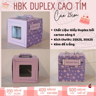 Hộp bánh kem Cao Tím cao 25cm (Combo 10 hộp kèm đế)