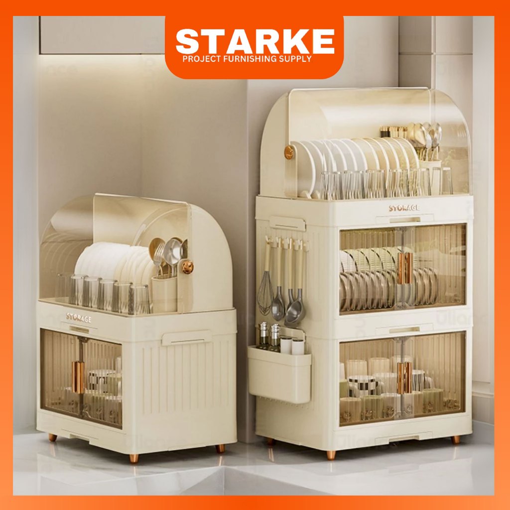 STARKE Giá Đỡ Cốc Đa Chức Năng Có Nắp Đậy Chống Bụi Bẩn Kệ để bát đĩa Kệ nhà bếp Có Khay Hứng Nước