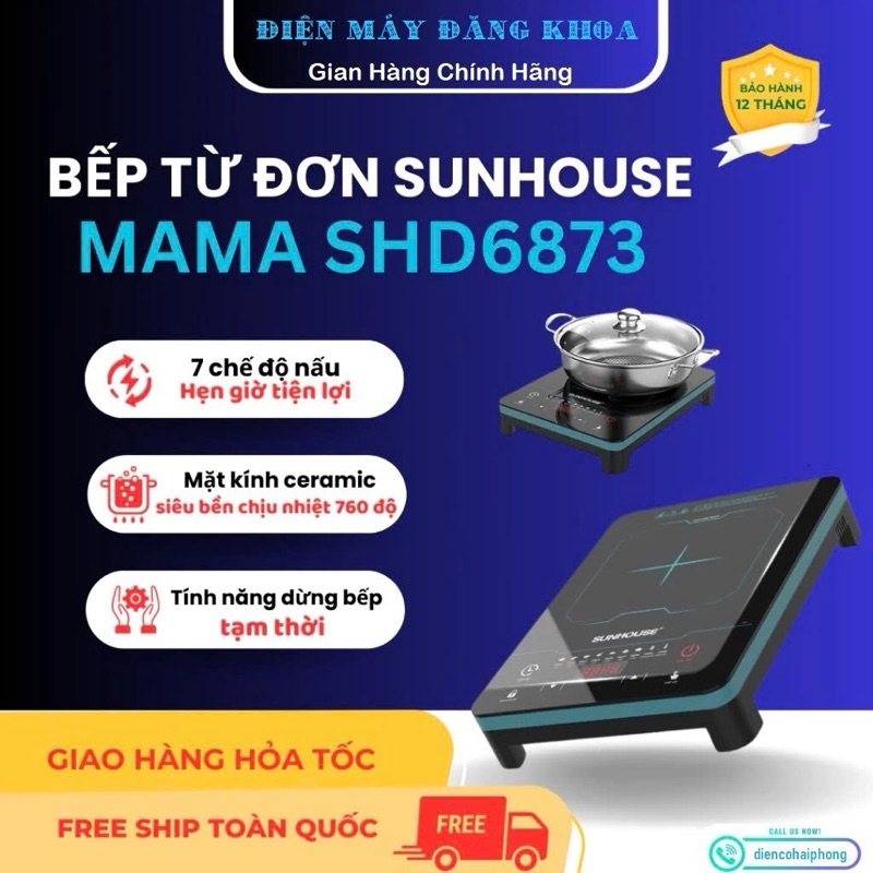 Bếp từ đơn SUNHOUSE SHD6873 2200w tặng nồi