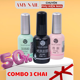 Combo 3 chai base top cứng móng Hoa Hồng siêu rẻ, siêu bóng siêu bền - chai 15ml