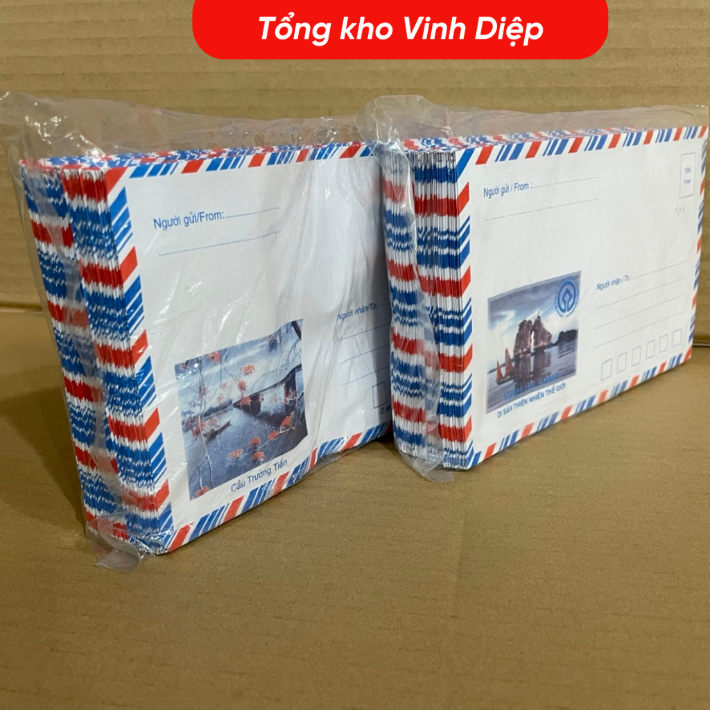Túi 100 phong bì thư phong bì bưu điện loại đẹp có keo dán