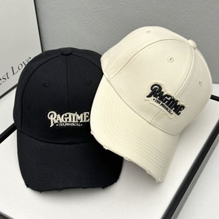 Mũ lưỡi trai thêu chữ RAGTIME phối rách form cứng unisex, nón lưỡi trai HAZIN cho nam nữ đi học đi chơi vải kaki cao cấp