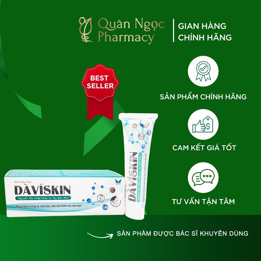 [CHÍNH HÃNG] Kem Ngừa Mụn DAVISKIN 15g - Nguyên Liệu Nhập Khẩu Từ Tây Ban Nha Davico