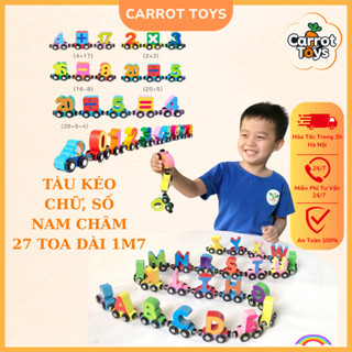 Đoàn Tàu Nam Châm Chữ, Số Cho Bé, Đồ Chơi Giáo Dục Gỗ Montessori Cho Bé Phát Triển Trí Tuệ Gỗ Thịt