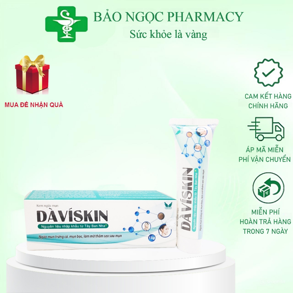 [CHÍNH HÃNG] Kem Ngừa Mụn DAVISKIN 15g - Nguyên Liệu Nhập Khẩu Từ Tây Ban Nha Davico