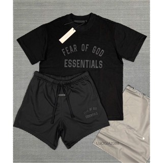 Bộ Thể Thao Nam Cổ Tròn Chữ In Cao Su Esssentiasl - Quần Short Nỉ Bông Ảnh Thật