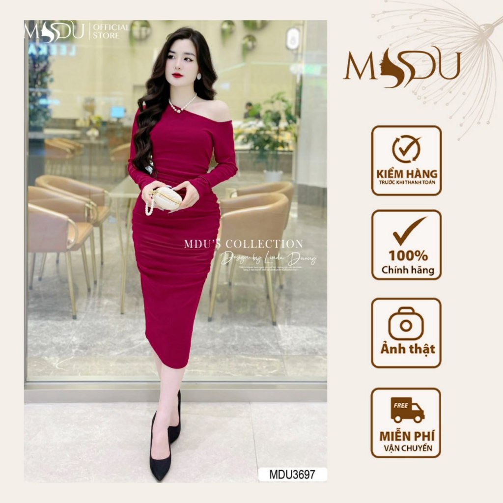 Váy Dáng Dài MDU3697 Thiết Kế Lệch Vai,Dáng Ôm Body Quyến Rũ Từ MDU K57-D1-3