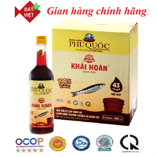  Nước mắm Khải Hoàn Phú Quốc 40 43 đạm chai thủy tinh 520ml Thùng 6 chai 
