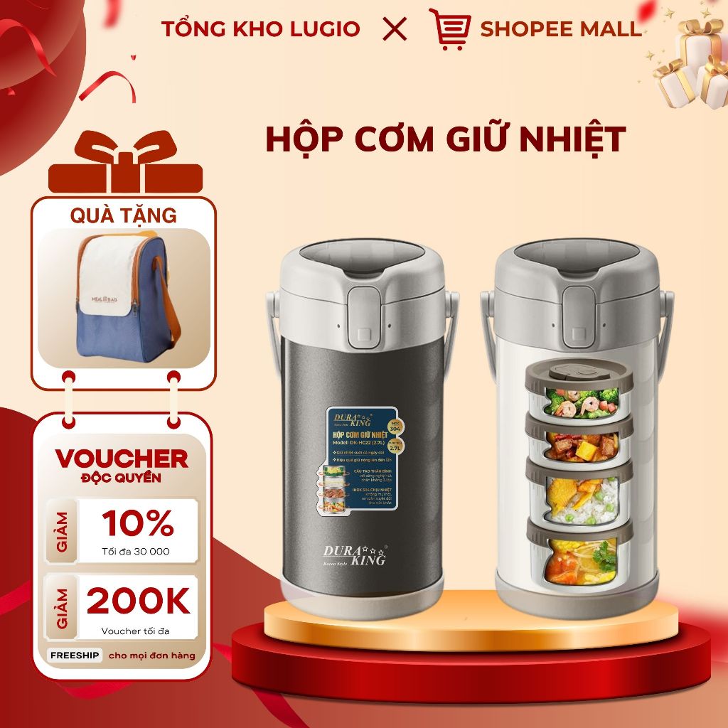  Hộp cơm giữ nhiệt thương hiệu DURAKING MODEL DK-HC22 DK-HC27 dung tích 2.2L 2.7L 