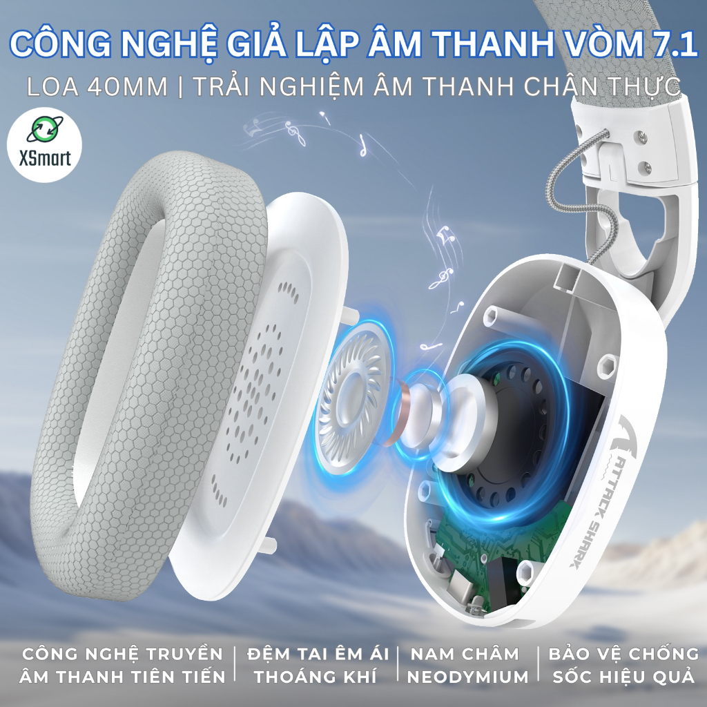 Tai Nghe Gaming Chụp Tai Không Dây Attack Shark L90 LED RGB Micro, Bluetooth 5.3, App Macro, Pin Sạc | BigBuy360 - bigbuy360.vn