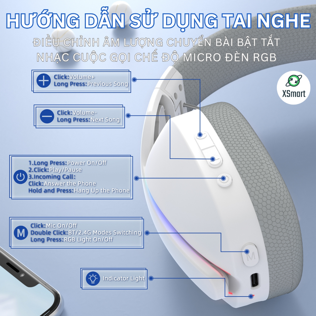 Tai Nghe Gaming Chụp Tai Không Dây Attack Shark L90 LED RGB Micro, Bluetooth 5.3, App Macro, Pin Sạc | BigBuy360 - bigbuy360.vn