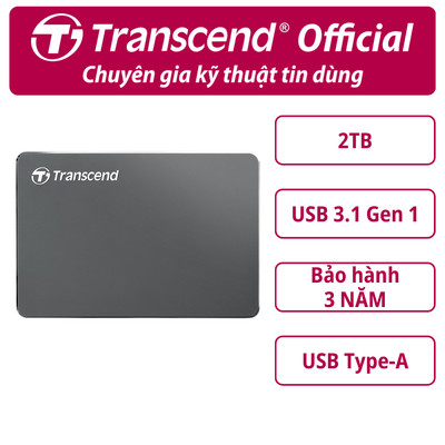 Ổ cứng di động HDD Transcend StoreJet Lightweight 25C3 2.5" 1TB / 2TB 5Gbps Bảo hành 3 năm