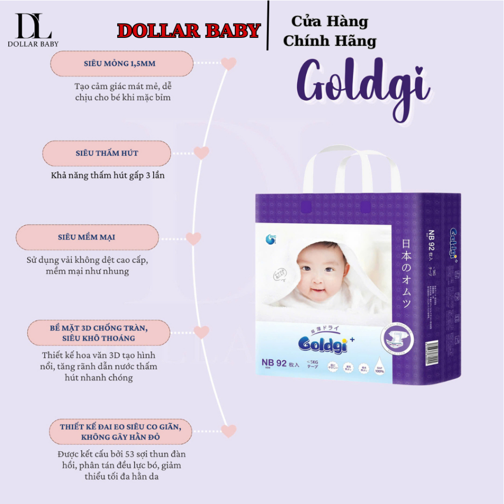 Tã Bỉm Goldgi Nhật Bản (Dán/Quần) - Siêu mỏng 1.5mm, Thấm hút tốt - Chính hãng Nhật
