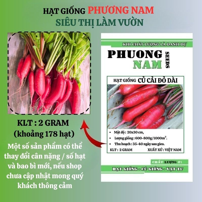 2gr - Hạt Giống Củ Cải Đỏ Dài Phương Nam