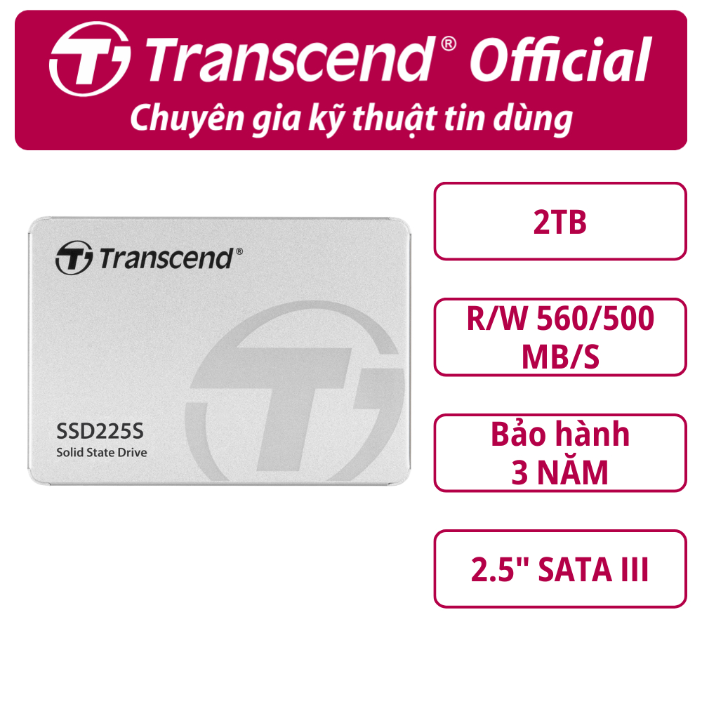 SSD gắn trong Transcend SSD225S 1TB / 2TB 2.5'' SATA III upto 560MB/s - Bảo hành 3 năm