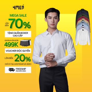 Áo sơ mi nam tay dài trơn đẹp 4MEN SM088 lụa chéo hạn chế nhăn, mềm mịn, form regular rộng công sở trẻ trung, giá rẻ