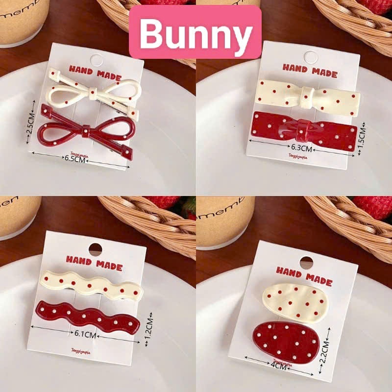Set Kẹp Nơ Đỏ Trắng Hoạ Tiết Chấm Bi Mẫu Kẹp Mỏ Vịt  Bunny_Shop Tone Đỏ Trắng Kẹp Mái Dành Cho Nữ  K