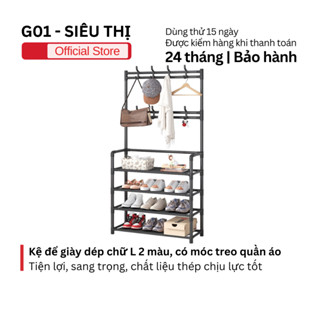 Kệ để giày dép chữ L 2 màu có móc treo tiện lợi sang trọng chất liệu thép cao cấp chịu lực tốt