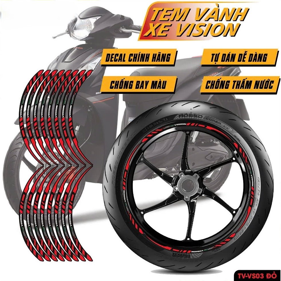 Tem Dán Vành Xe Vision Phản Quang Dễ Dán Chống Nước , Decal Dán Vành ,Chỉ Mâm Dán Xe