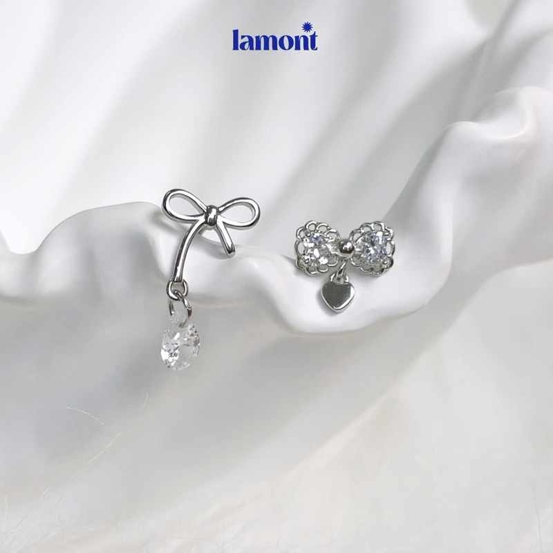Khuyên Đá Trắng Bow Drop Ver2 • Lamontshop (thân 0.8mm)