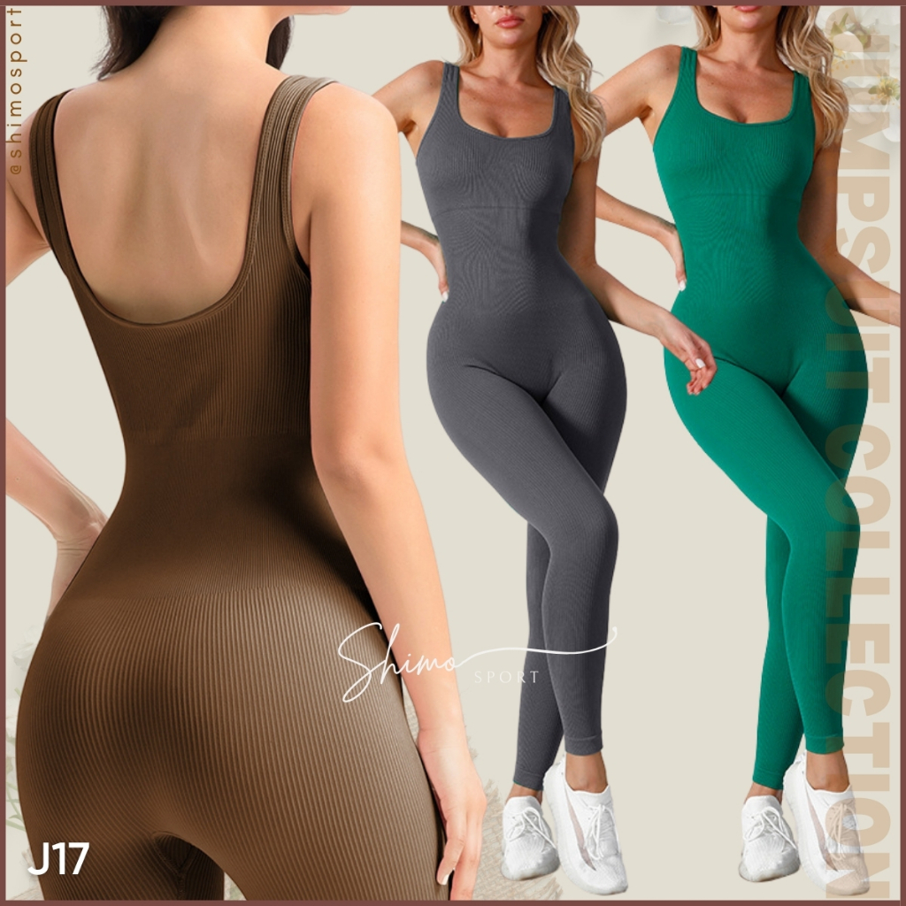 Jumpsuit yoga J17 hàng Quảng Châu cao cấp hở lưng vải thun tăm co giãn 4 chiều, chuyên tập Gym Yoga
