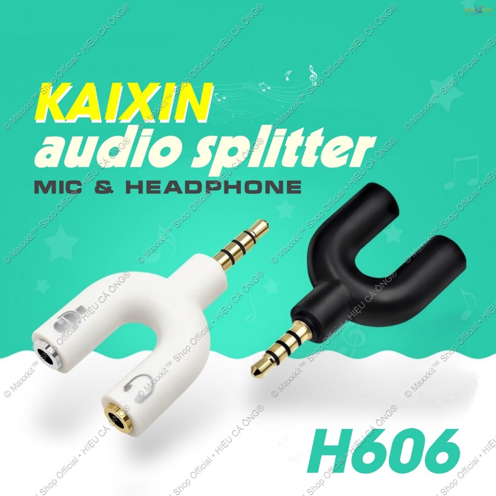 Jack livestream tách trộn mic và tai nghe KaiXin Audio Splitter H606 (Đen)