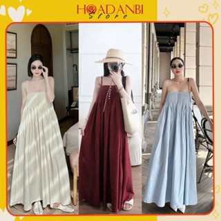  Váy Maxi 2 Dây Xếp Ly Ngực Khuy Đính Cúc Xà Cừ 3 Màu Có Túi Bên Dáng Dài Hoadanbistore 