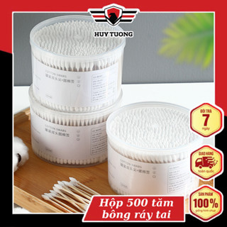 Combo 5 hộp 1.500 tăm bông ráy tai chất liệu bông COTTON, thân gỗ 2 đầu cứng cáp,bông cotton mềm mại - Huy Tưởng