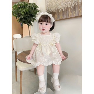 TẶNG TURBAN Body công chúa MÀU KEM cho bé gái sơ sinh đến 10kg vải boi thêu hoa nổi cao cấp/ BODY VÁY THÔ THÊU HOA