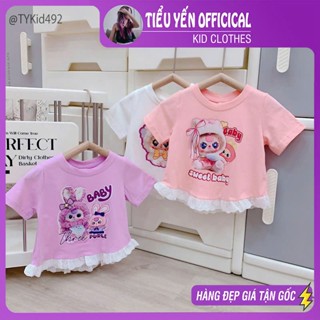 Quần áo trẻ em, Áo thun hè bé gái in hoạt hình 3 màu phối ren cho bé 9-26kg A492 | Tiểu Yến KID