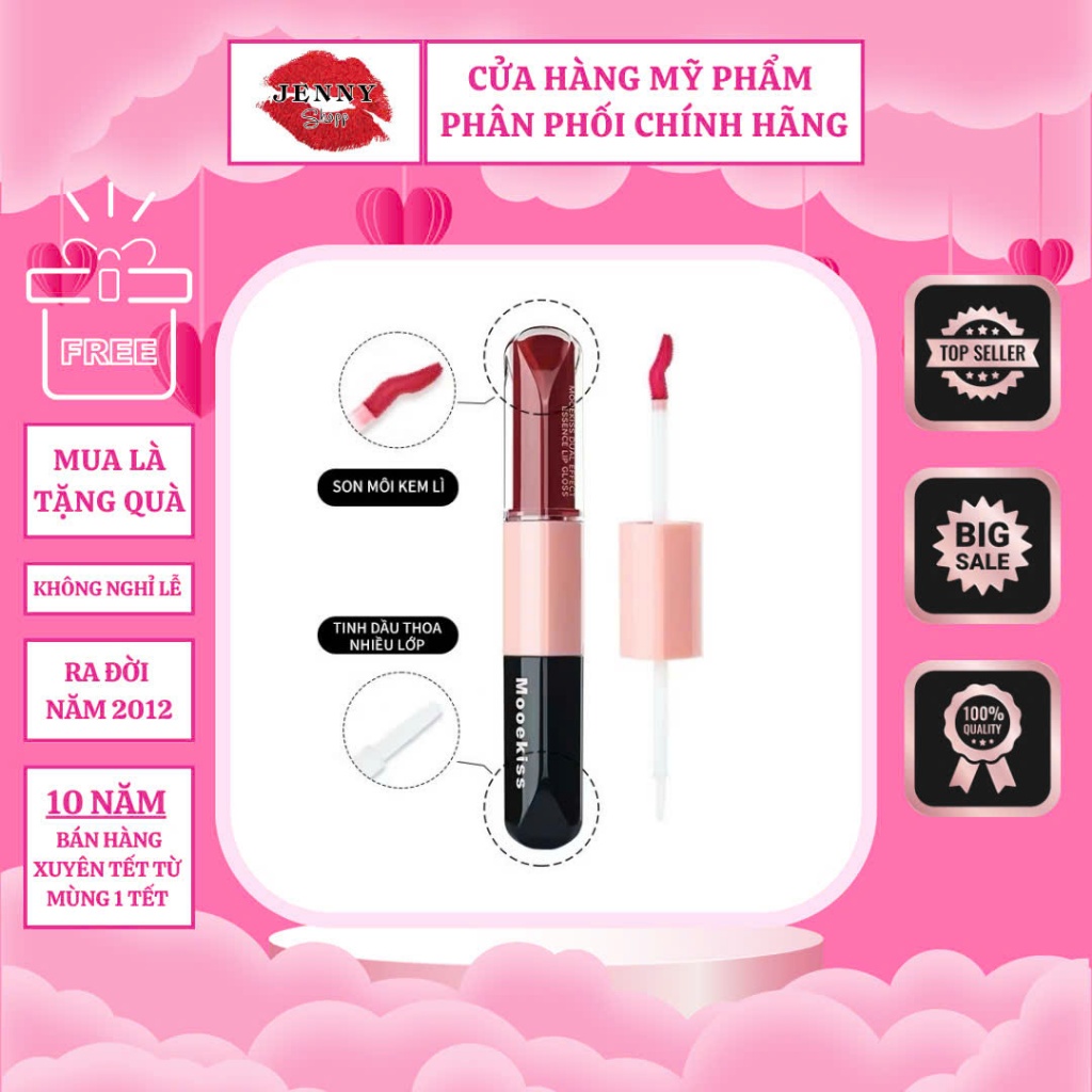Son 2 Đầu Kem Lì + Dưỡng Bóng Mooekiss Đa Năng