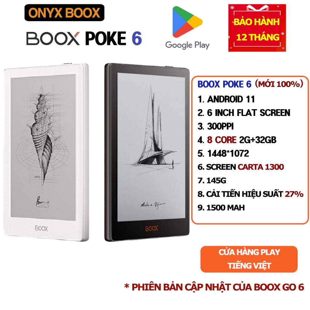 [Mới] Máy đọc sách Boox Poke 6/ 6S PHIÊN BẢN 2025 cài đặt cửa hàng Play, cài đặt Tiếng Việt