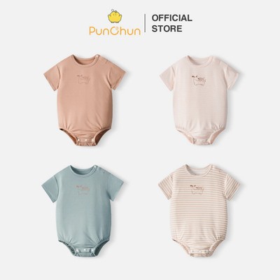 [PUNCHUN 0-12M] Bộ bodychip cộc tay Fluffy Puppy chất liệu xuân hè cho bé trai, bé gái