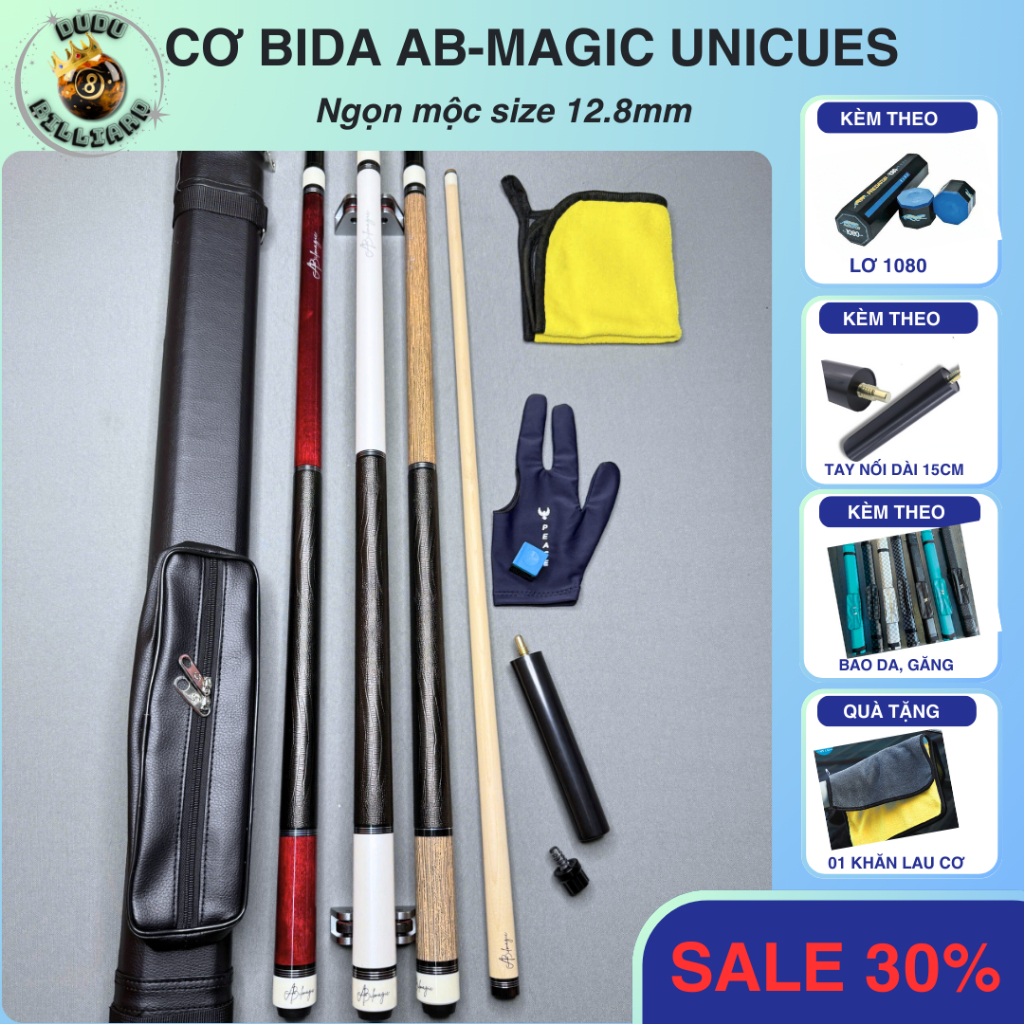Cơ bida AB Magic Unicues bản đặc biệt (Kèm bịt ren, tay nối dài, ốc tăng giảm trọng lượng)