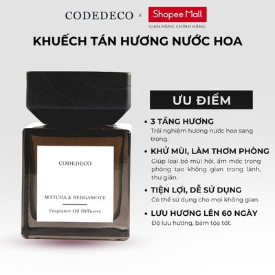 Tinh dầu khuếch tán CODEDECO Matcha & Bergamote 100ml 3 tầng hương từ Trà xanh, Cam bergamote, Dừa
