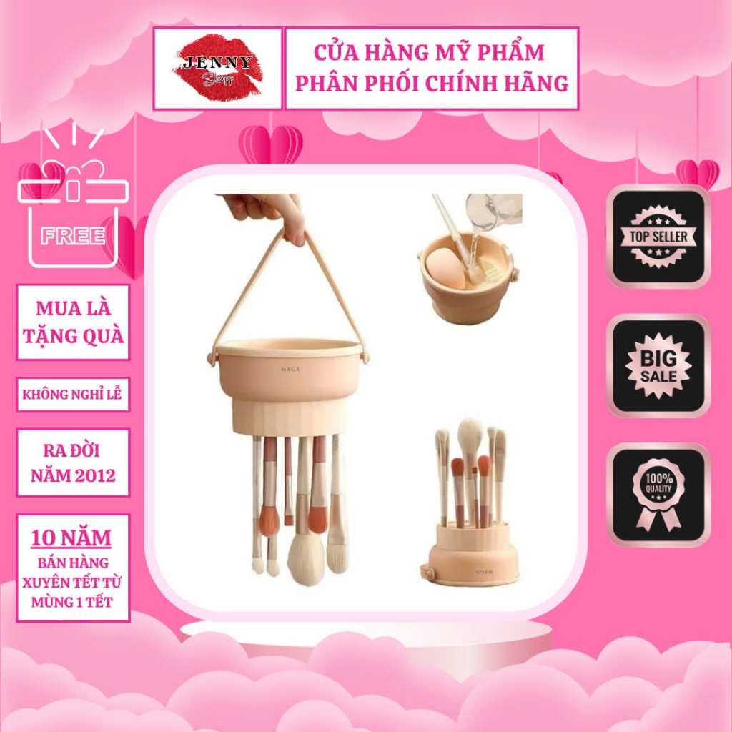 Dung dịch giặt cọ Gecomo & Giỏ Giặt Cọ Mút trang điểm kèm giá phơi siêu tiện lợi