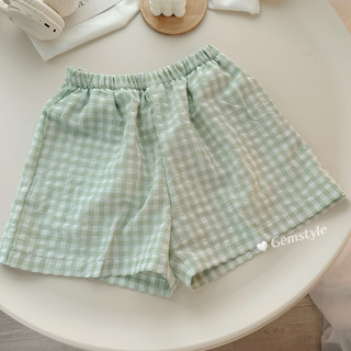  QUẦN SHORT đùi nữ KẺ Ô VUÔNG TONE PASTEL form rộng basic chất thô mềm thoáng mát   dưới 60kg  